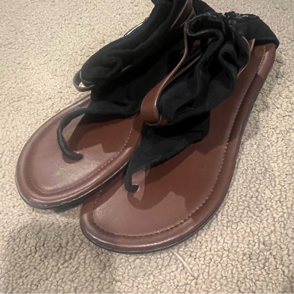 Bohemian Brown and Black Gladiator Sandals with Ankle Wrap